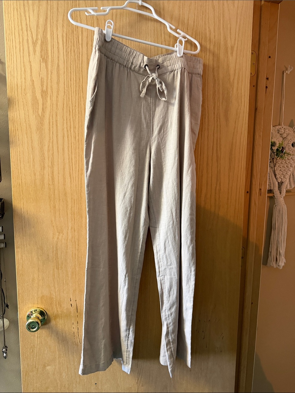 Denim&Co Light Gray Wide Leg Drawstring Pants